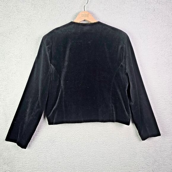Tan Jay Black Velvet Blazer Gold Trim Metallic Buttons 14 Elegant - Picture 2 of 16